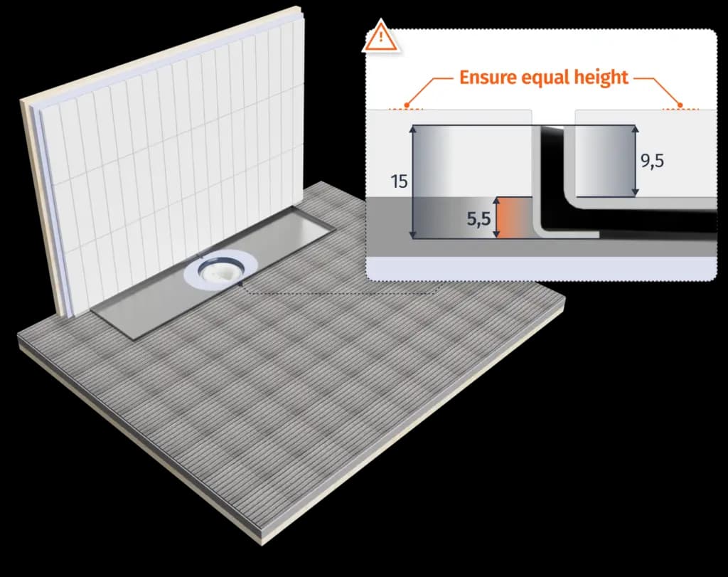 Tile insert steg 2: Påfør flislim og fest rennen