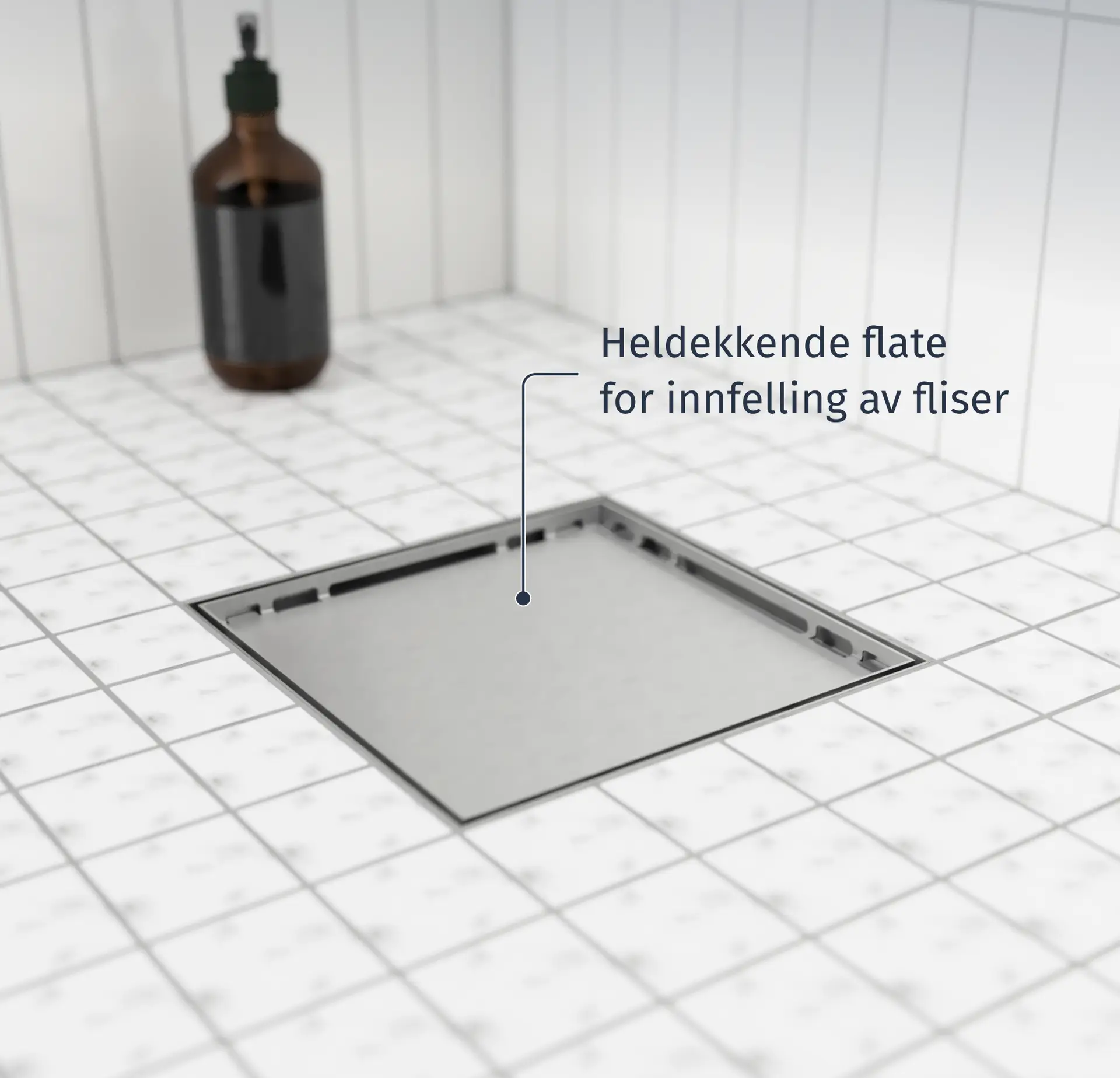 Slidedrain Slukrist Kvadrat med heldekkende flate for innfelling av mosaikkfliser