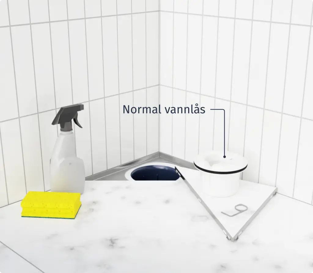Slidedrain Hjørnerist krever mindre rens av vannlås